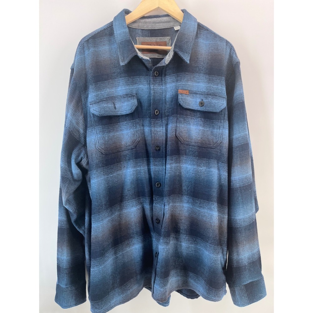 Orvis 1856 Collection Mens XXL Blue Ombre Plaid Cotton Flannel Button Down Shirt